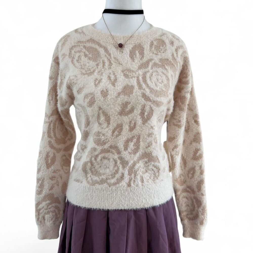 NWT Laura Ashley Women's Pink Rose Floral Sweater - Picture 2 of 6
